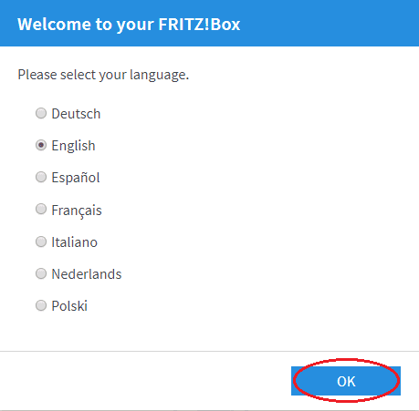 Výběr jazyku modemu FRITZ!Box 7530 a 7590